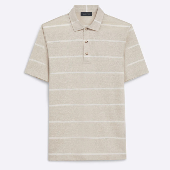 Bugatchi Other - BUGATCHI Stripe Polo Cream Linen Blend Mens XL